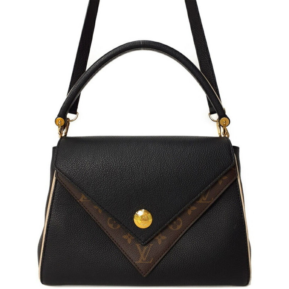 Louis Vuitton Grained Calfskin Monogram Double V 2way handbag Black